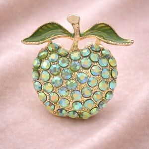 Green Apple Crystal Gold Brooch